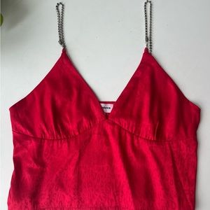 Superdown red leopard cropped silk top.
